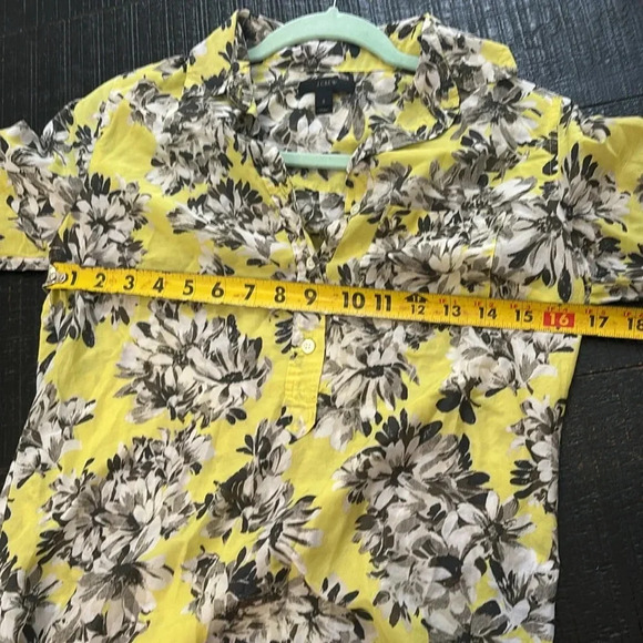 J. Crew Silk Cotton Blend Button Down Floral Shirt long sleeve yellow grey SZ 0 - Picture 8 of 10